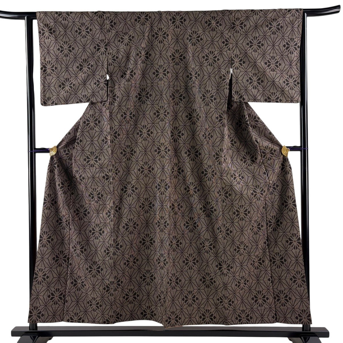 美品】 紬 身丈162.5cm 裄丈64cm M 袷 ますいわ屋 麻の葉 焦茶色 正絹
