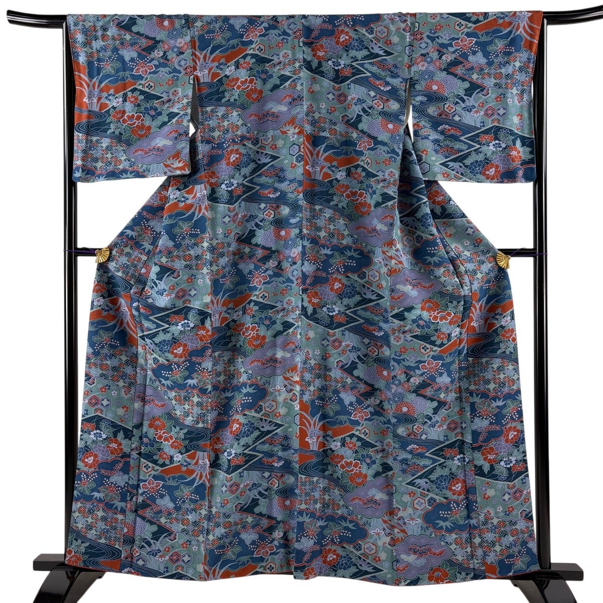 美品】 訪問着 身丈162cm 裄丈66cm M 袷 紬地 きぬたや謹製 雲文 樹木