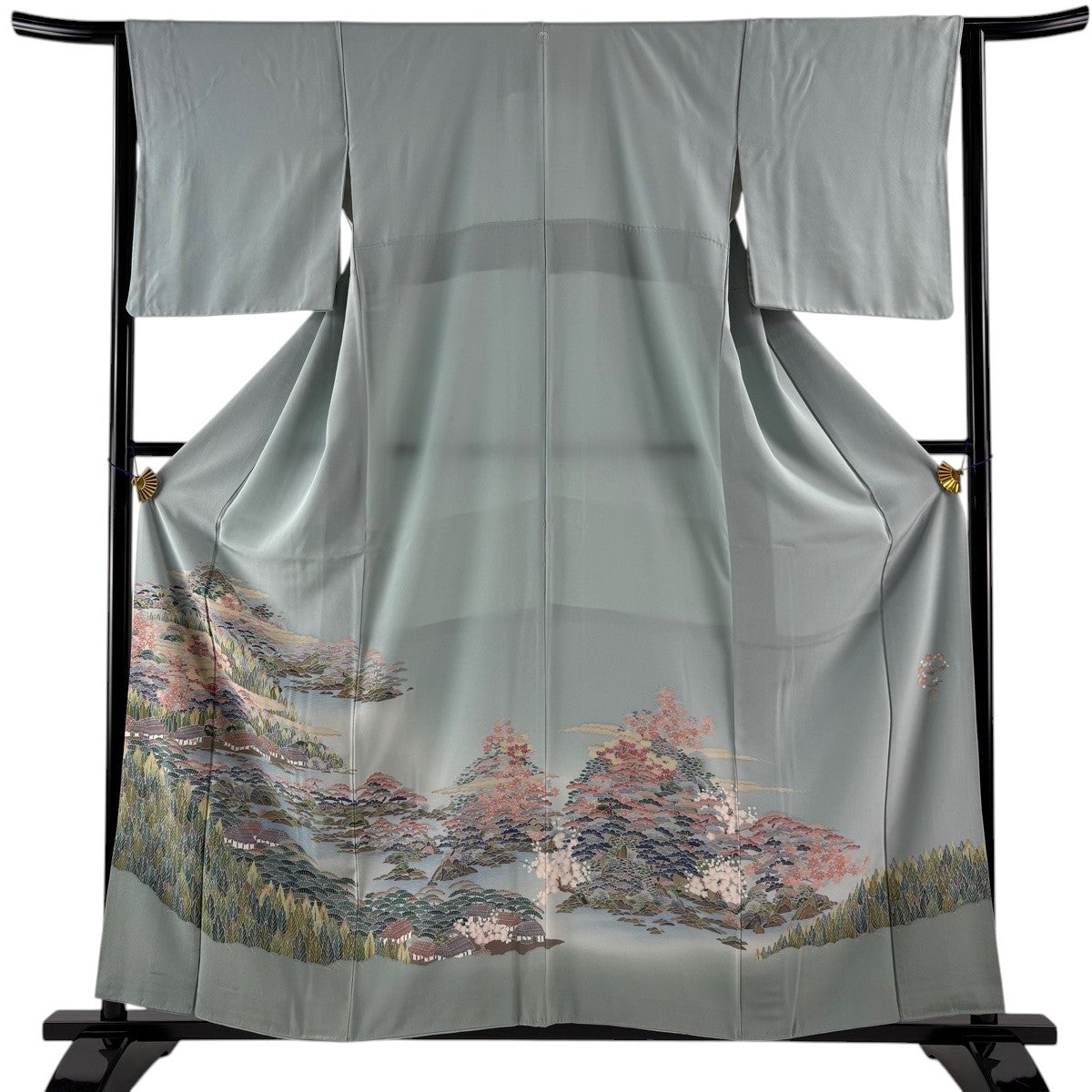 色留袖 身丈157cm 裄丈66cm M 袷 落款あり 風景 樹木 ぼかし 水色 正絹