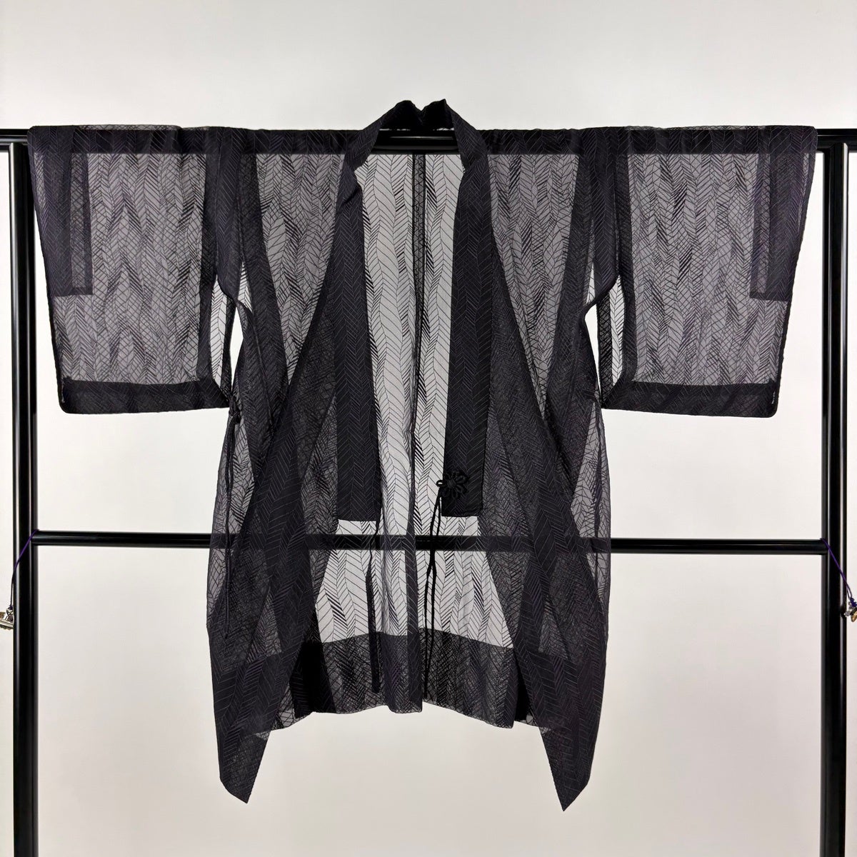 美品】 道中着 身丈96cm 裄丈63cm S 和装コート 着物衿 よろけ縞 幾何