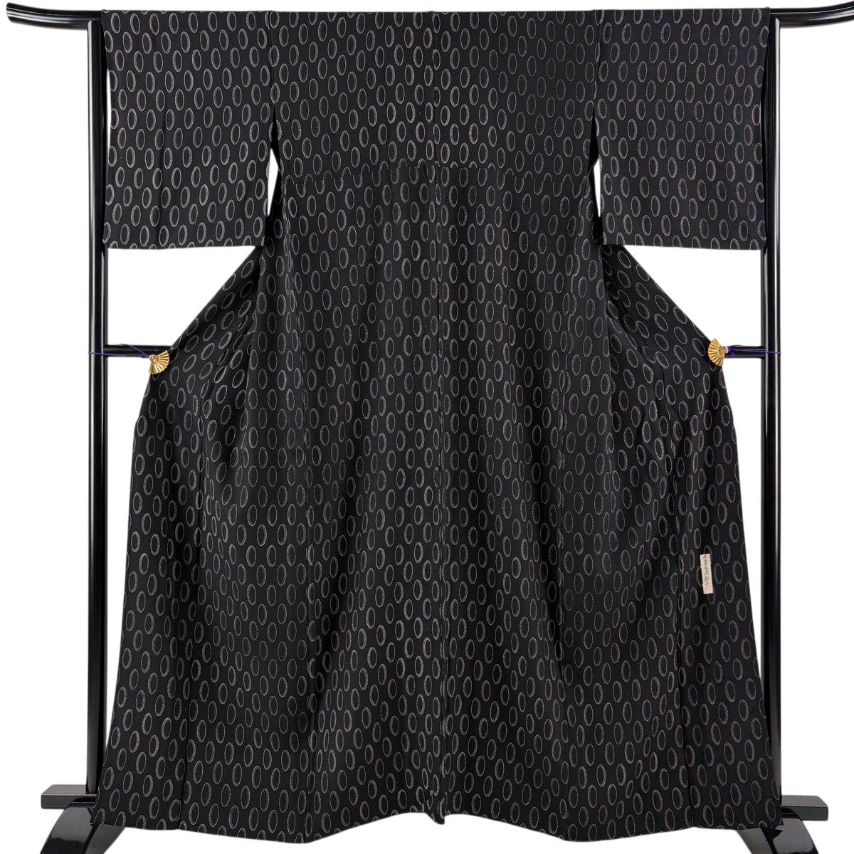 30%OFF 裄69 正絹小紋　着丈160 【美品】 正絹 茶紫 段縞 格子 袷 M 裄丈66cm 身丈162cm 小紋 着物・浴衣