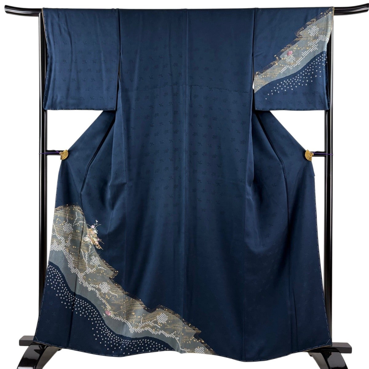 付け下げ　正絹　金駒刺繍　金彩　芝草　雲　鳥模様　青海波　着物　074tz 付け下げ 正絹 金駒刺繍 金彩 芝草 雲 鳥模様 青海波 着物 074tz