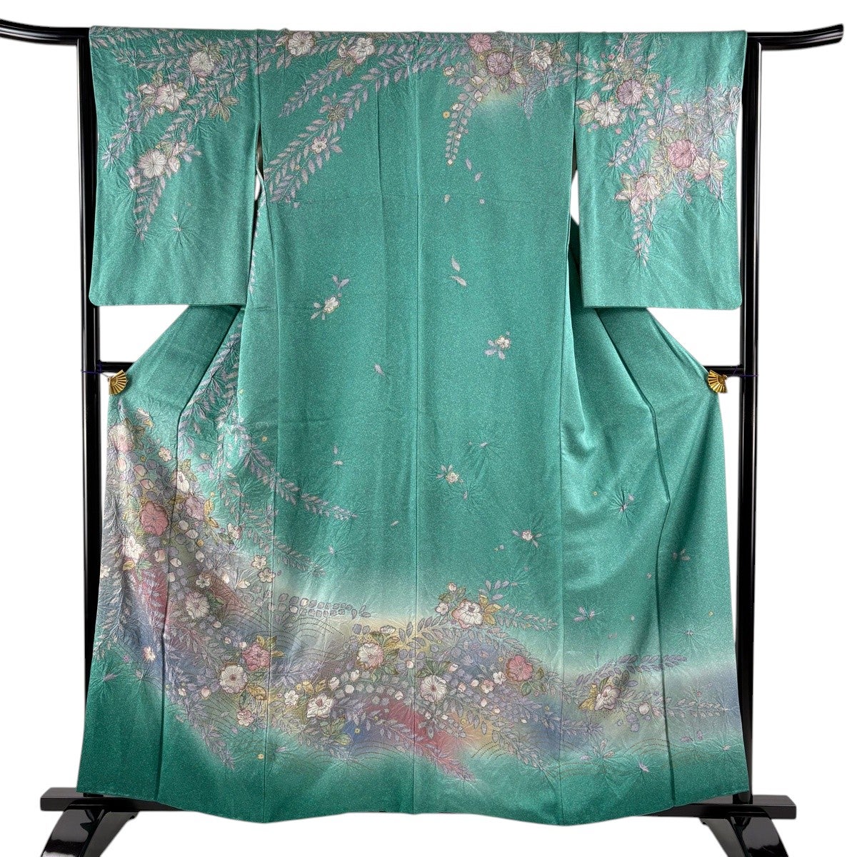 訪問着 身丈161.5cm 裄丈67cm M 袷 辻が花 ぼかし 薄緑 正絹 名品