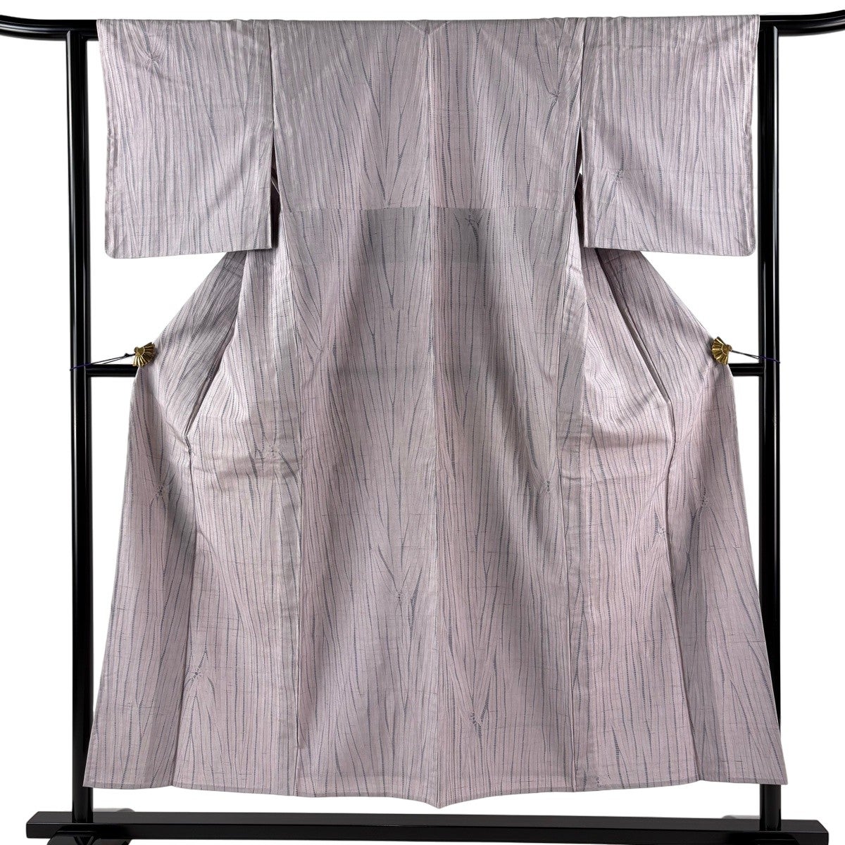 美品】 小紋 身丈151.5cm 裄丈62cm S 単衣 紬地 幾何学模様 絞り 薄紫