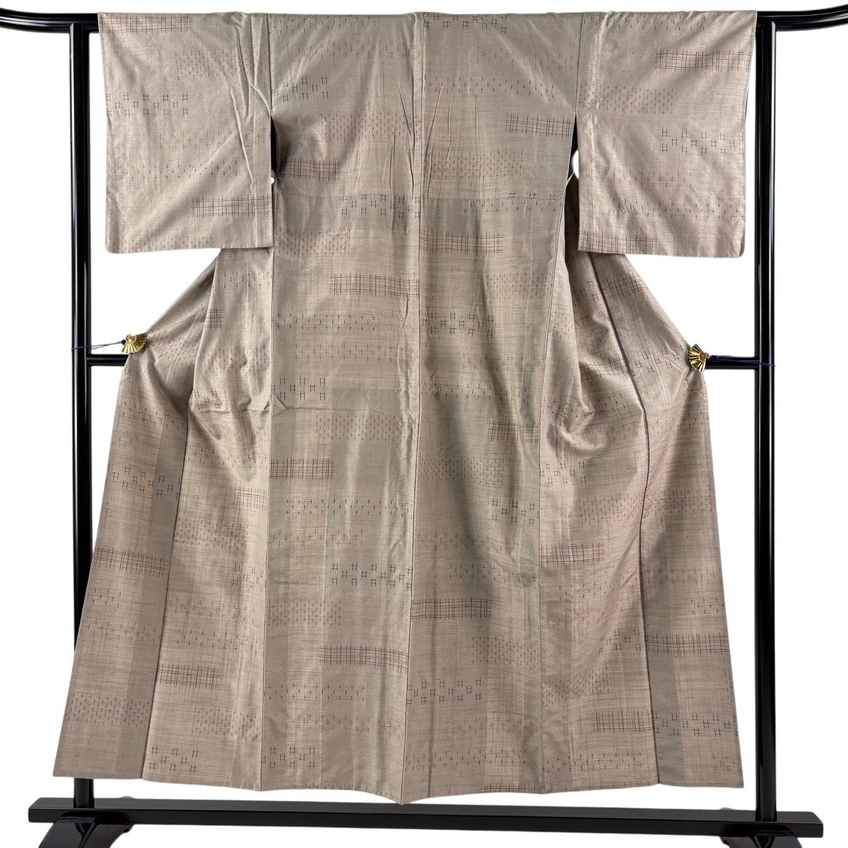 紬 身丈152cm 裄丈62.5cm S 単衣 絣柄 灰茶 正絹 秀品｜中古・古着