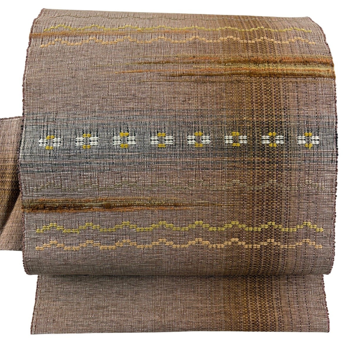 美品】 名古屋帯 名品 八寸名古屋帯 松葉仕立て 幾何学模様 赤 正絹