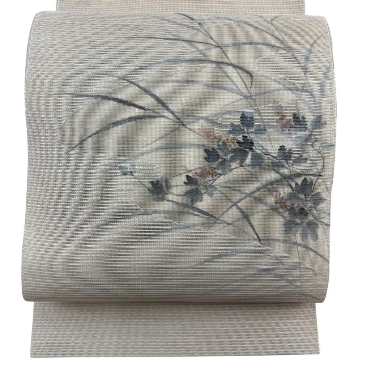 名古屋帯 秀品 落款あり 夏帯 絽 八寸名古屋帯トンネル仕立て 草花 霞