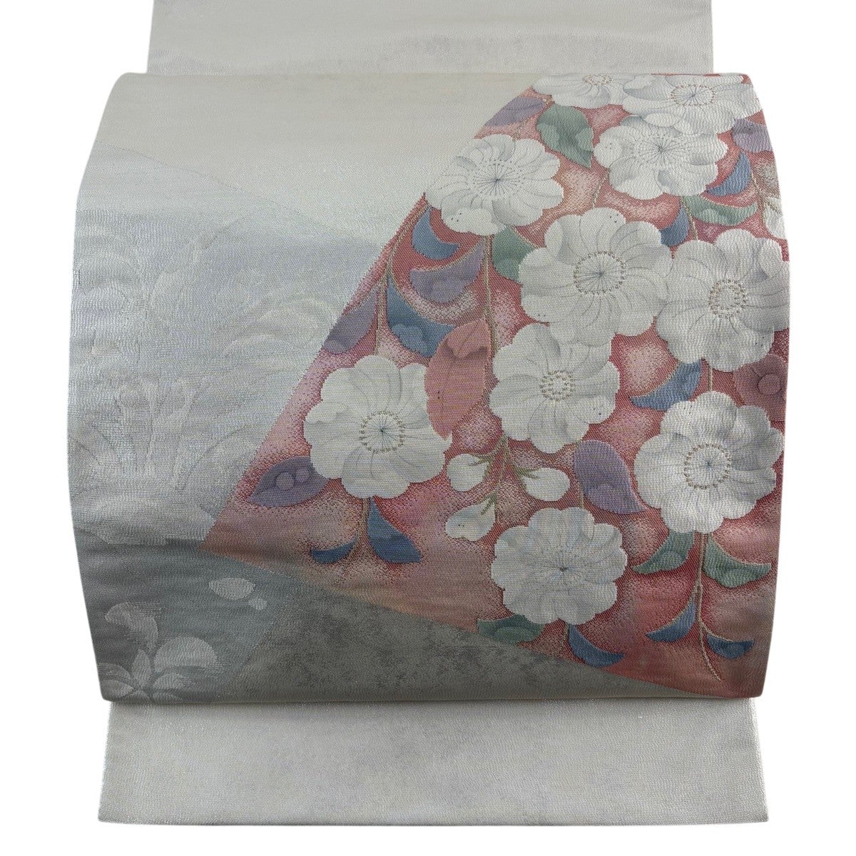 美品】 袋帯 秀品 辻が花柄 箔 金銀糸 クリーム お太鼓柄 正絹｜中古