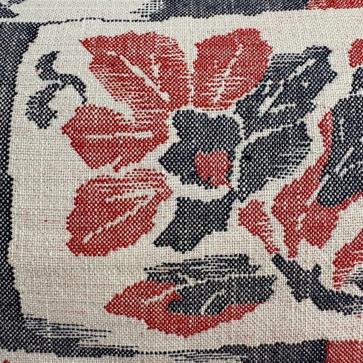 美品】 名古屋帯 優品 八寸名古屋帯 松葉仕立て 紬地 鳥 草花 灰白