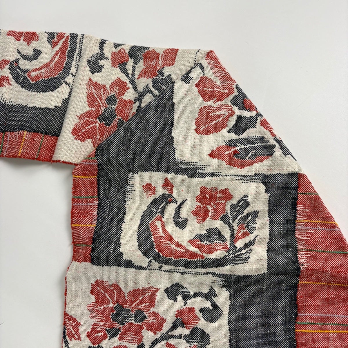 美品】 名古屋帯 優品 八寸名古屋帯 松葉仕立て 紬地 鳥 草花 灰白