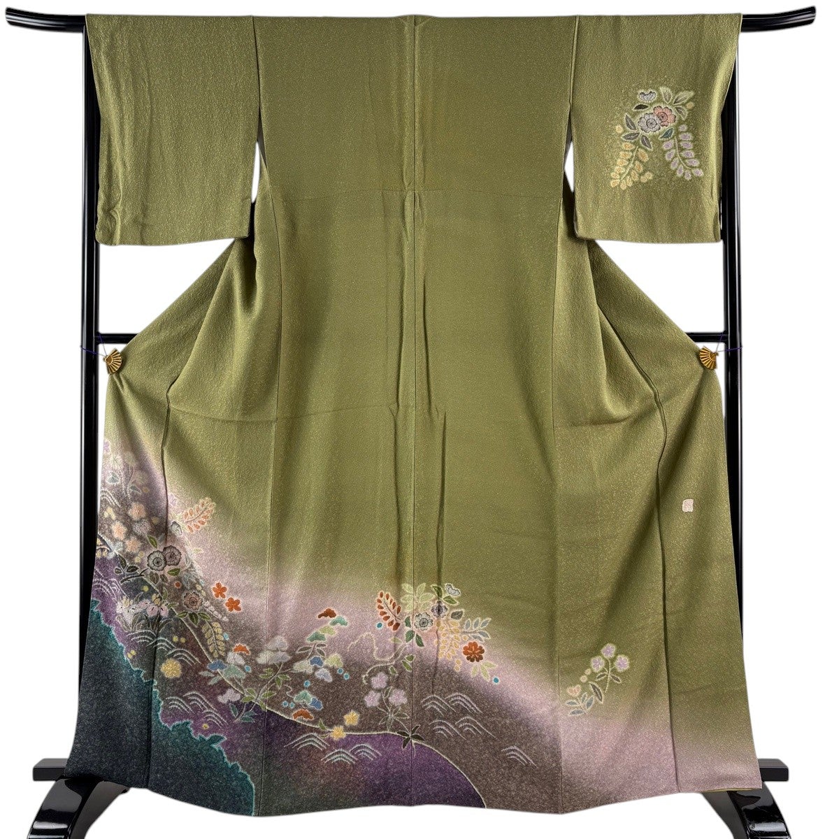 付下げ 身丈163cm 裄丈66.5cm M 袷 若松 金糸 金彩 灰色 正絹 秀品