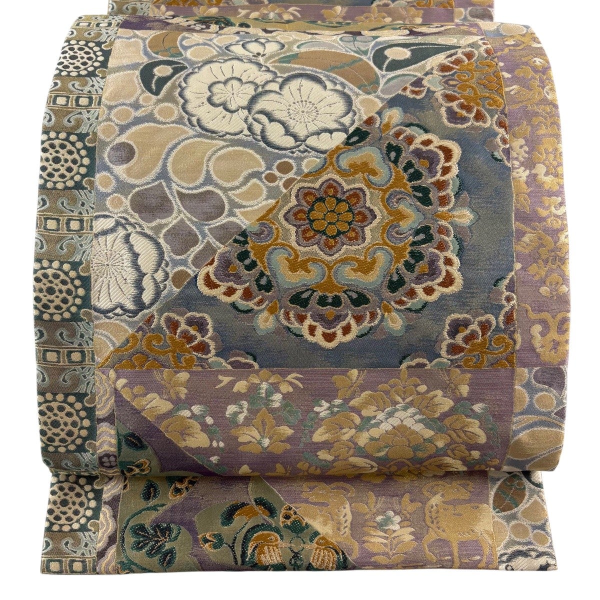美品】 袋帯 名品 正倉院文様 金糸 赤茶 六通 正絹｜中古・古着