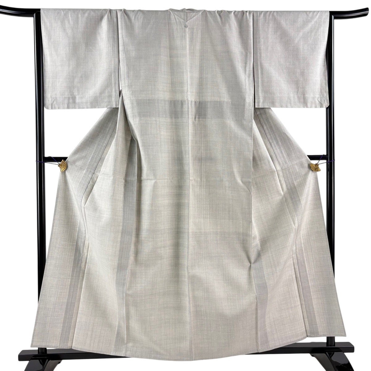 美品】 紬 身丈159cm 裄丈66.5cm M 単衣 証紙あり 縦縞 青灰色 正絹