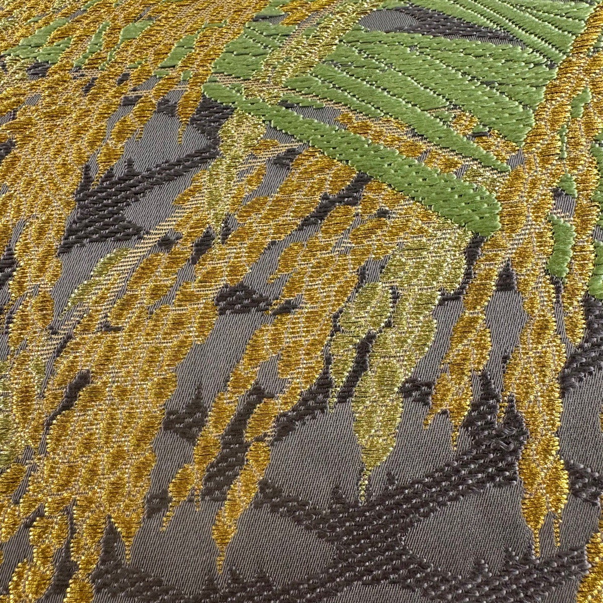 袋帯 逸品 山口美術織物 落款あり 早苗地稲穂文 箔 金糸 灰紫 六通