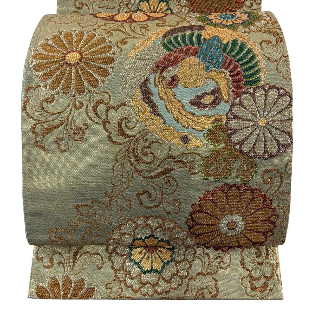 美品】 袋帯 名品 華文 菊 金糸 箔 茶紫 六通 正絹｜中古・古着
