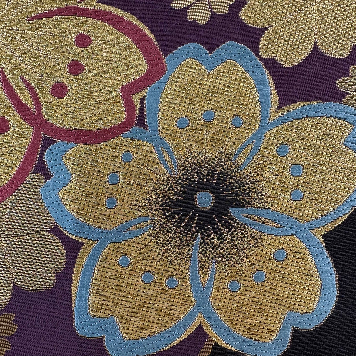 美品】 袋帯 秀品 振袖向き 桜 金糸 箔 紫 六通 正絹｜中古・古着