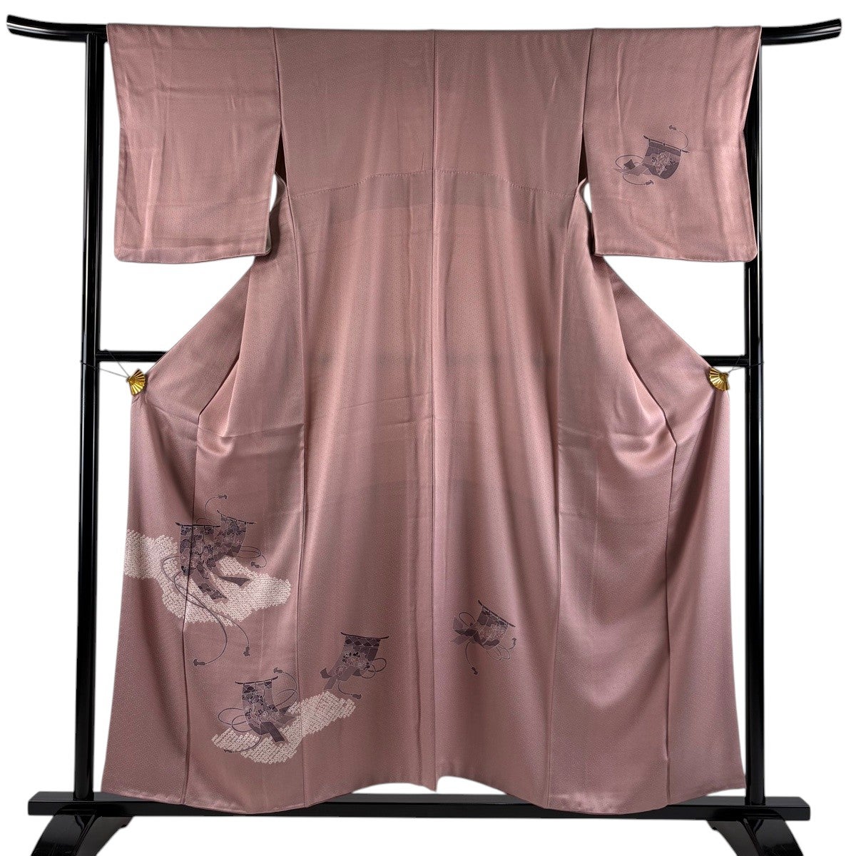 付下げ 身丈155cm 裄丈63.5cm S 袷 几帳 雲文 絞り 薄小豆 正絹 優品