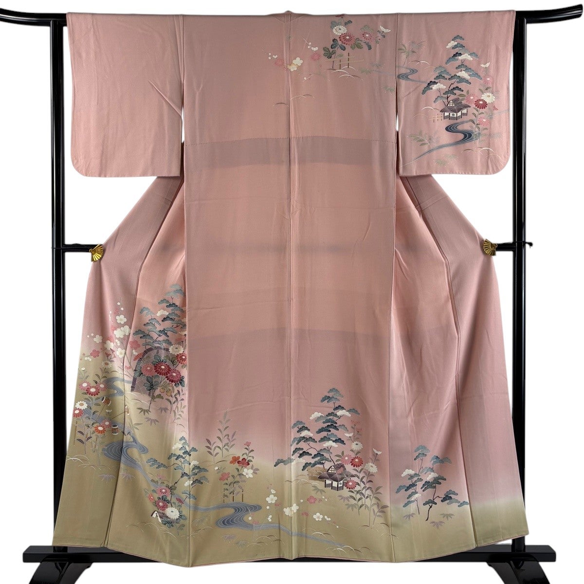 訪問着 身丈154.5cm 裄丈63.5cm S 袷 松竹梅 流水 染め分け ぼかし