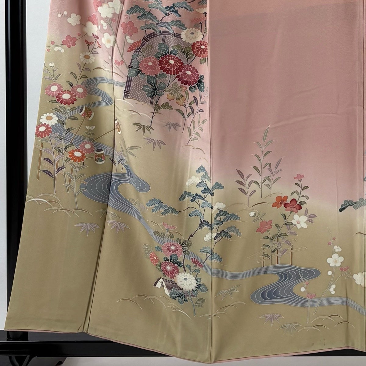 訪問着 身丈154.5cm 裄丈63.5cm S 袷 松竹梅 流水 染め分け ぼかし