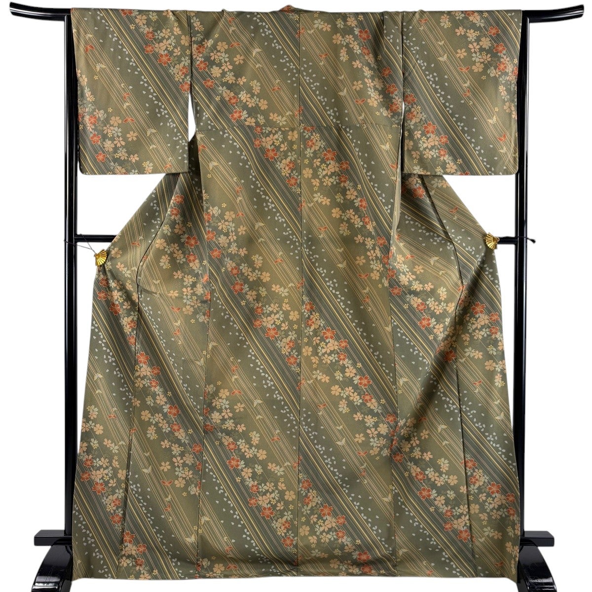 美品】 小紋 身丈158.5cm 裄丈64.5cm M 袷 吉兵衛 伊と幸 縦縞 よろけ