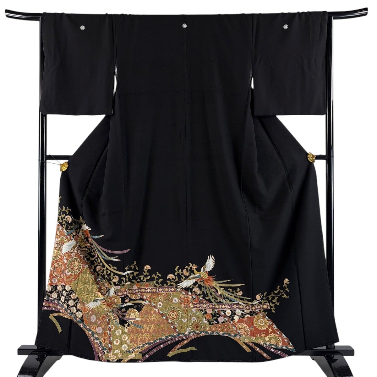 黒留袖 身丈159.5cm 裄丈66cm M 袷 華文 鳳凰 金彩 黒 正絹 優品｜中古