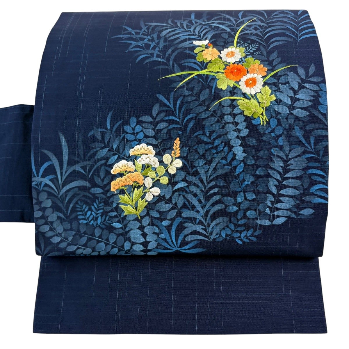 名古屋帯 秀品 菊 萩 金糸 紺色 正絹｜中古・古着・リサイクル着物通販
