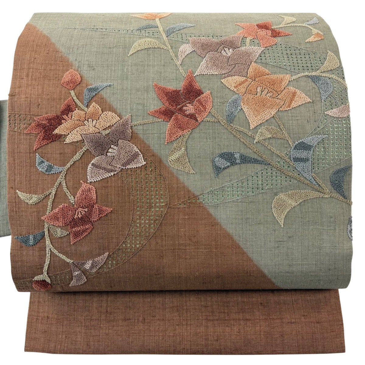 名古屋帯 秀品 落款あり 片輪車 草花 金銀彩 箔 銀色 正絹｜中古・古着