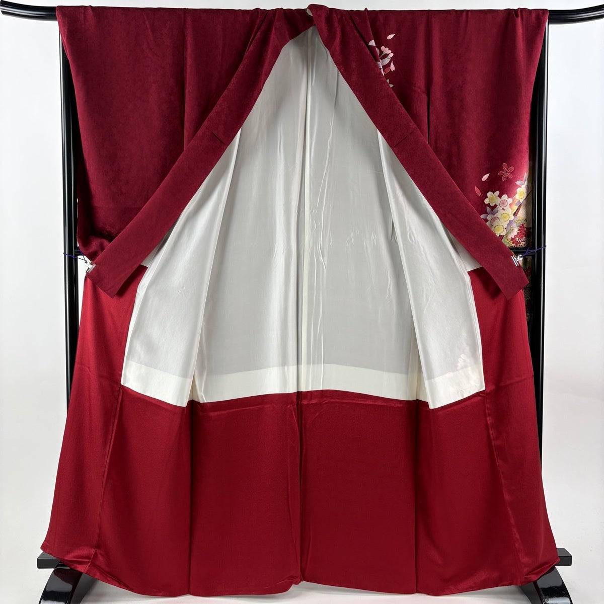 50%OFF 振袖 身丈163cm 裄丈68cm L 袷 桜 誰が袖 金糸 金彩 えんじ色