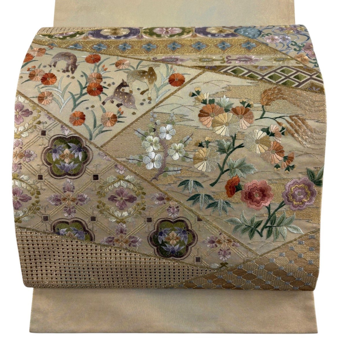 袋帯 逸品 宝船 波 相良刺繍 金糸 金色 お太鼓柄 正絹｜中古・古着