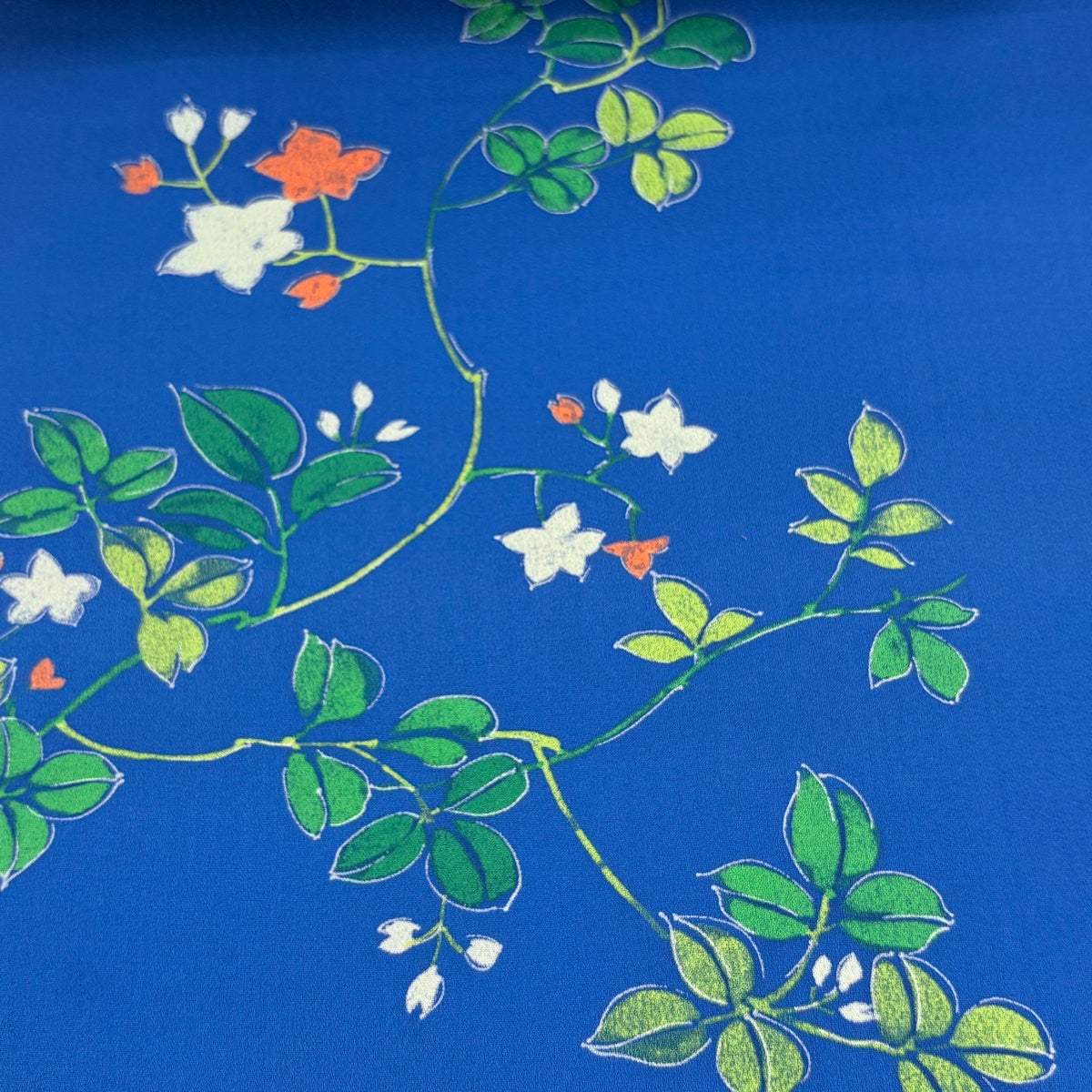反物 秀品 小紋 草花 青 正絹｜中古・古着・リサイクル着物通販