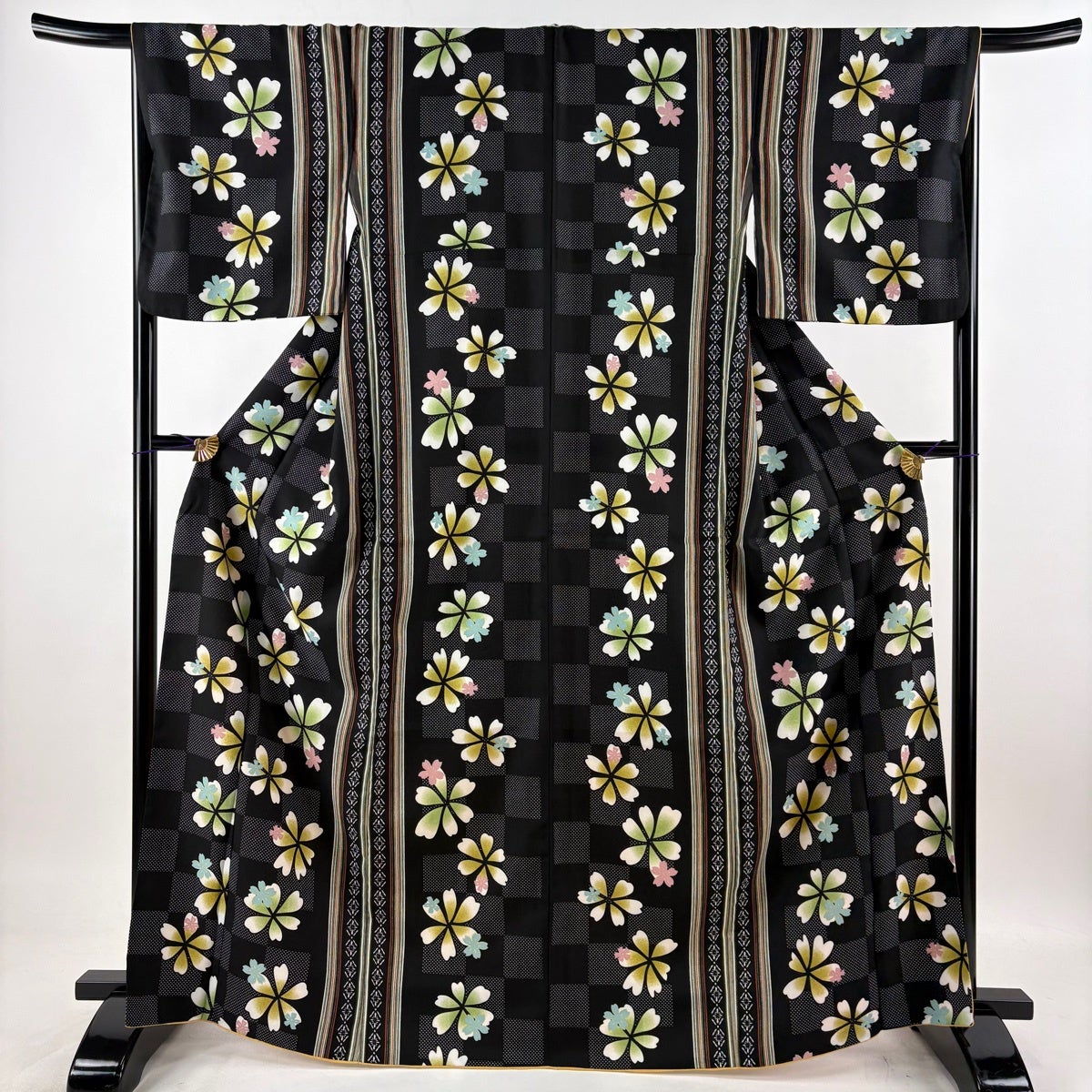 美品】 小紋 身丈165cm 裄丈66.5cm M 袷 名古屋帯セット 洗える着物 花