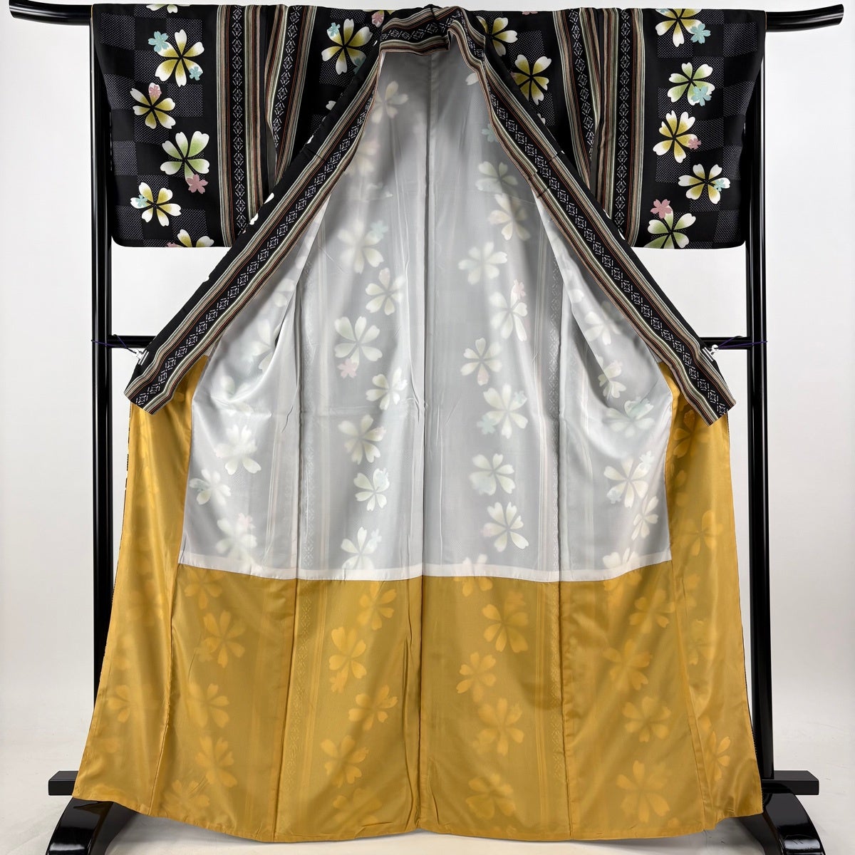 美品】 小紋 身丈165cm 裄丈66.5cm M 袷 名古屋帯セット 洗える着物 花