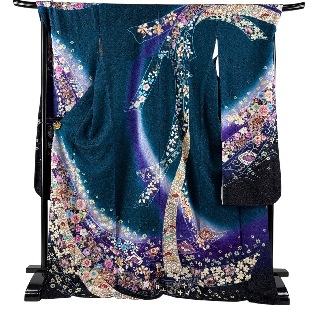 振袖 身丈176cm 裄丈72cm L 袷 熨斗 桜 金通し 金彩 青緑 正絹 逸品