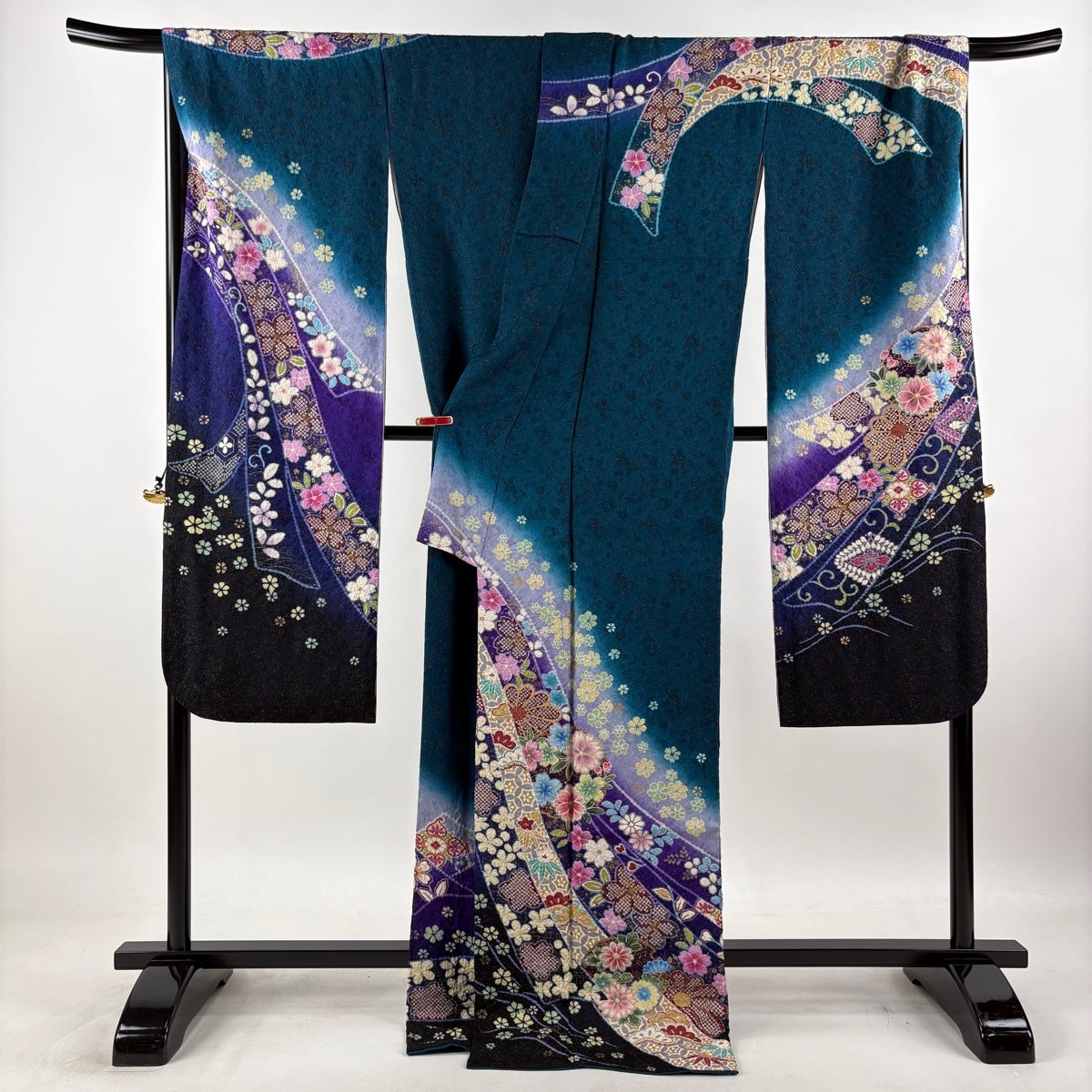 振袖 身丈176cm 裄丈72cm L 袷 熨斗 桜 金通し 金彩 青緑 正絹 逸品