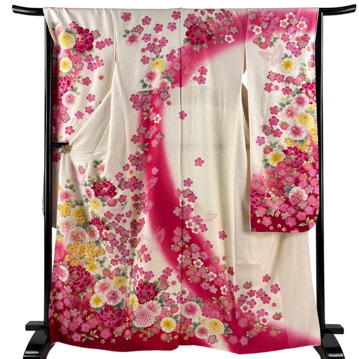 美品】 振袖 身丈167cm 裄丈66.5cm M 袷 菊 桜 銀通し 金糸 ピンク