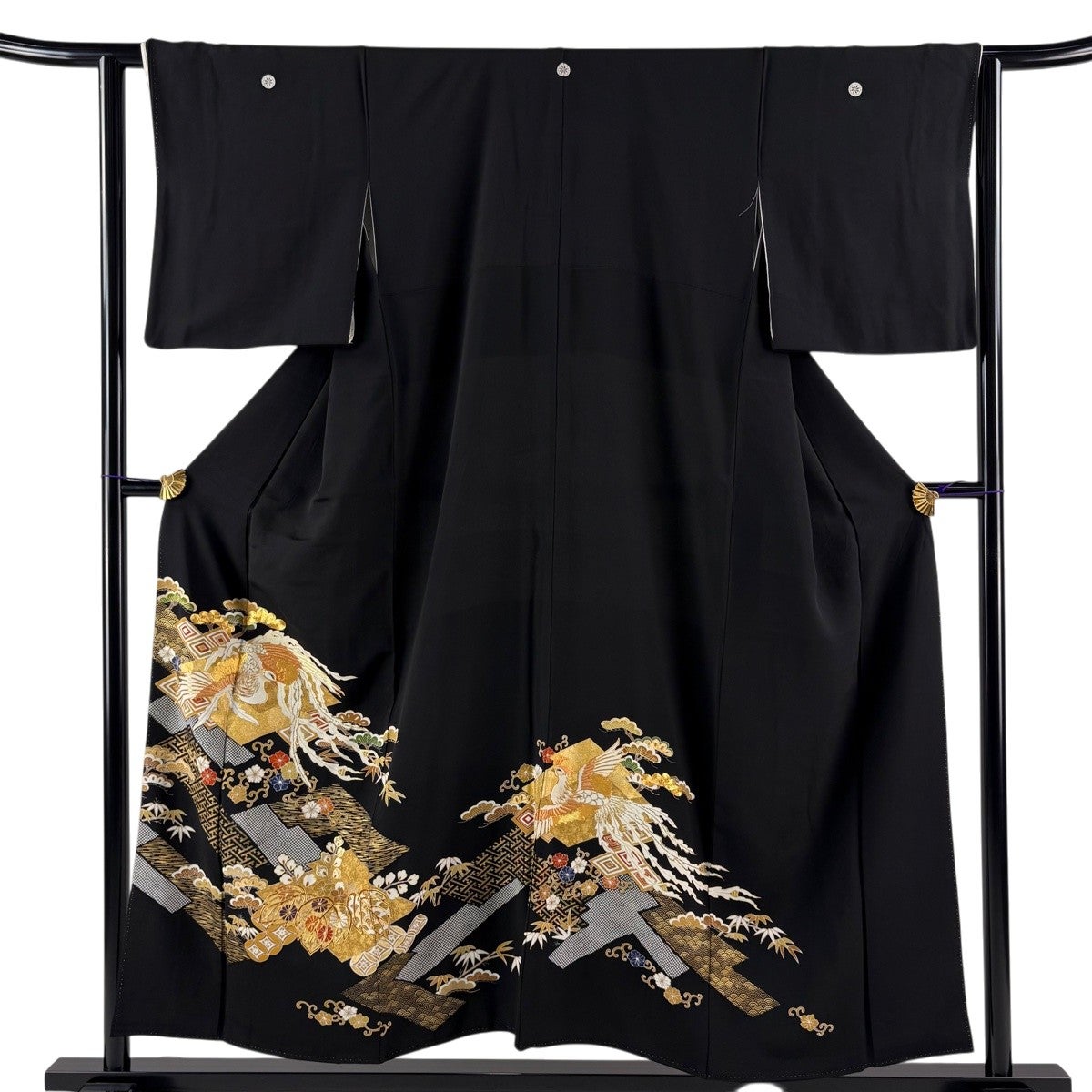 黒留袖 身丈153.5cm 裄丈62cm S 袷 千總 落款あり 鳳凰 松 金糸 金彩