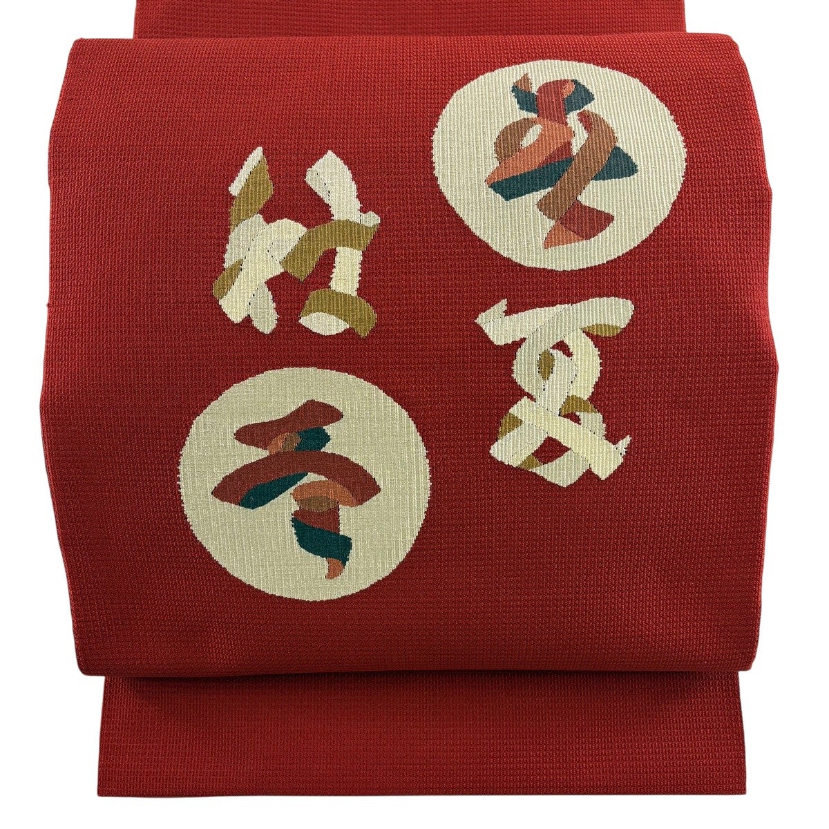名古屋帯 優品 八寸名古屋帯 松葉仕立て 紬地 鳥 幾何学 薄緑 正絹