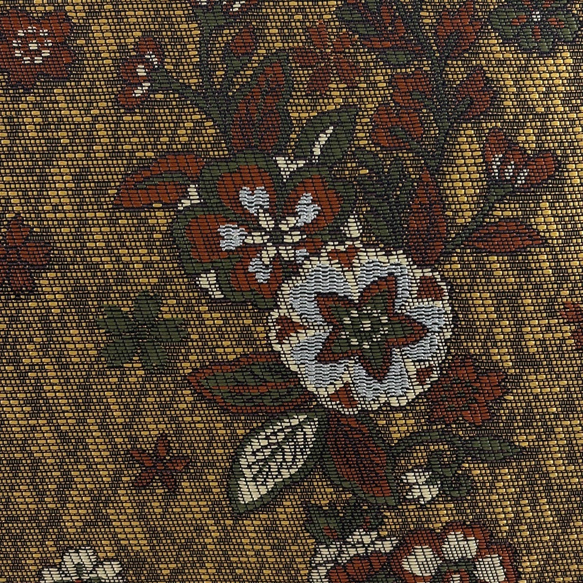 美品】 袋名古屋帯 優品 草花 箔 銀糸 黄土色 六通 正絹｜中古・古着