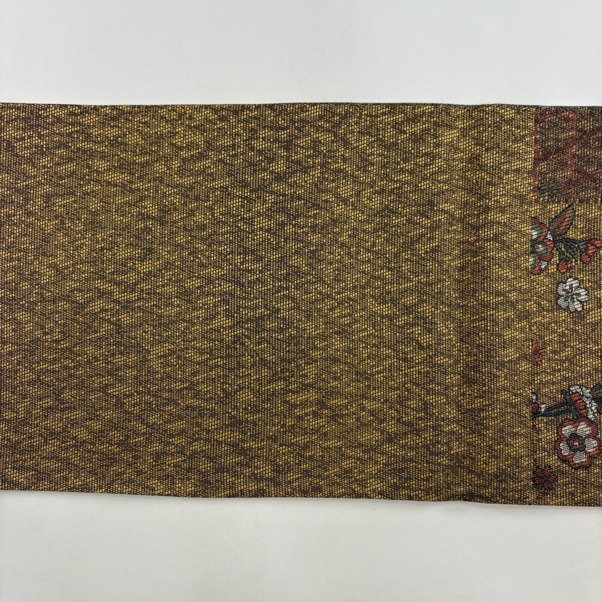 美品】 袋名古屋帯 優品 草花 箔 銀糸 黄土色 六通 正絹｜中古・古着