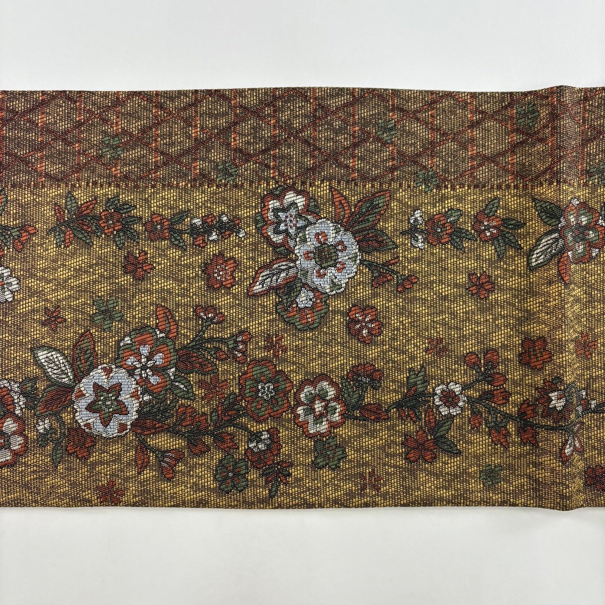 美品】 袋名古屋帯 優品 草花 箔 銀糸 黄土色 六通 正絹｜中古・古着