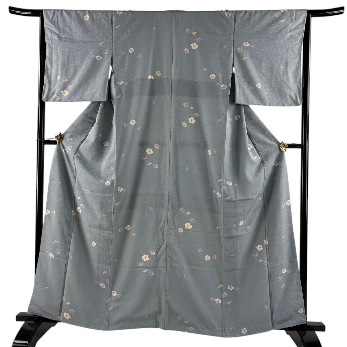 小紋 身丈160.5cm 裄丈65cm M 袷 花 撫子 青灰色 正絹 秀品｜中古