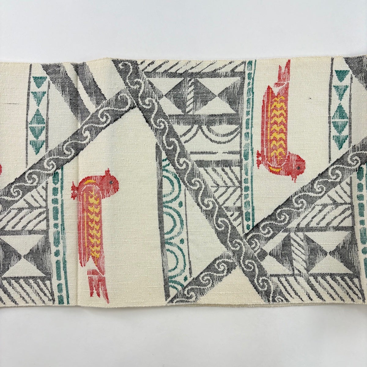 美品】 名古屋帯 優品 八寸名古屋帯 松葉仕立て 鳥 幾何学模様