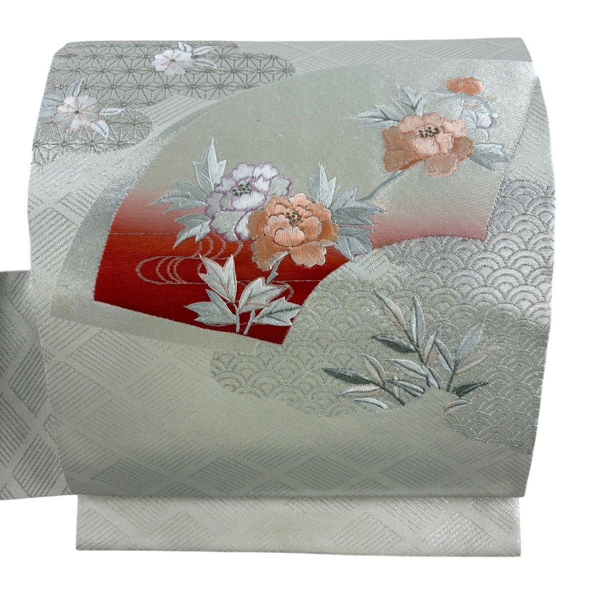 袋帯　正絹　金糸　銀糸　扇　扇子　着物　071tz 袋帯 孔雀 扇 牡丹 菊花 楓 芝草 白地 金糸 銀糸 着物 012tz ☆ - メルカリ