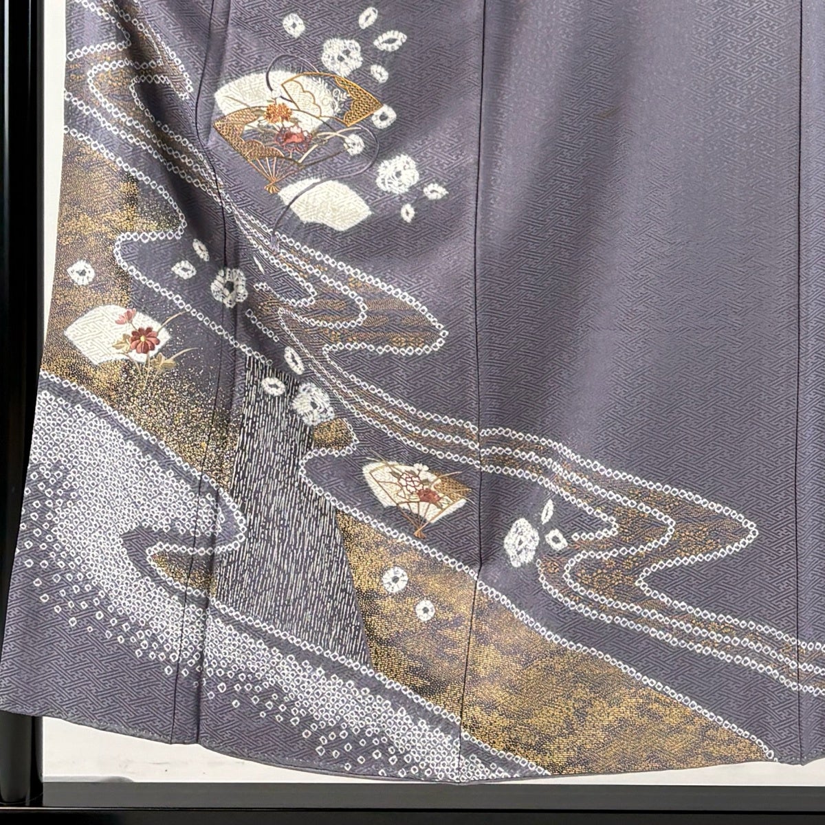 ★専用★未使用品 付け下げ 付下げ 総絞り 紫 刺繍 身丈159cm 裄丈65 付下げ 身丈154.5cm 裄丈64cm M 袷 扇 流水 刺繍 絞り 灰紫 正絹 優品