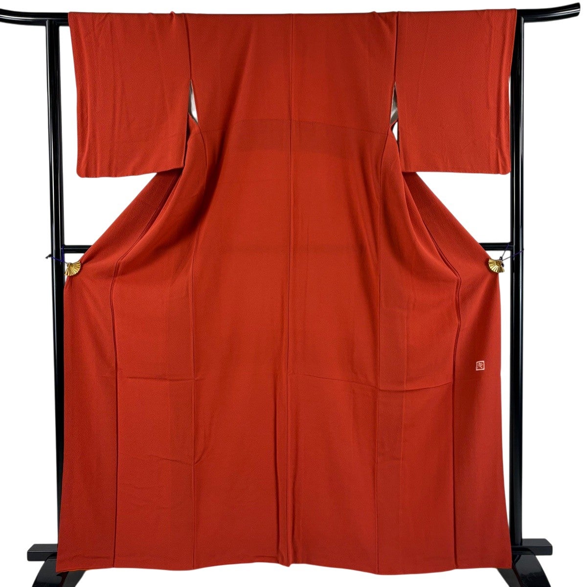 美品】 色無地 身丈162cm 裄丈64cm M 袷 落款あり 朱色 正絹 優品