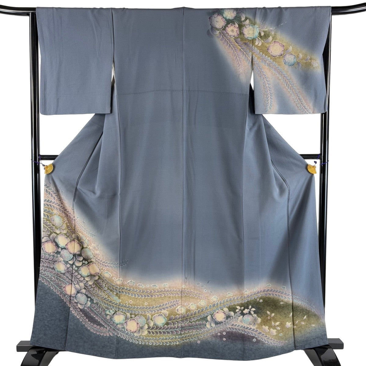 訪問着 身丈164.5cm 裄丈63cm S 袷 辻が花 金彩 ぼかし 灰色 正絹 名品 