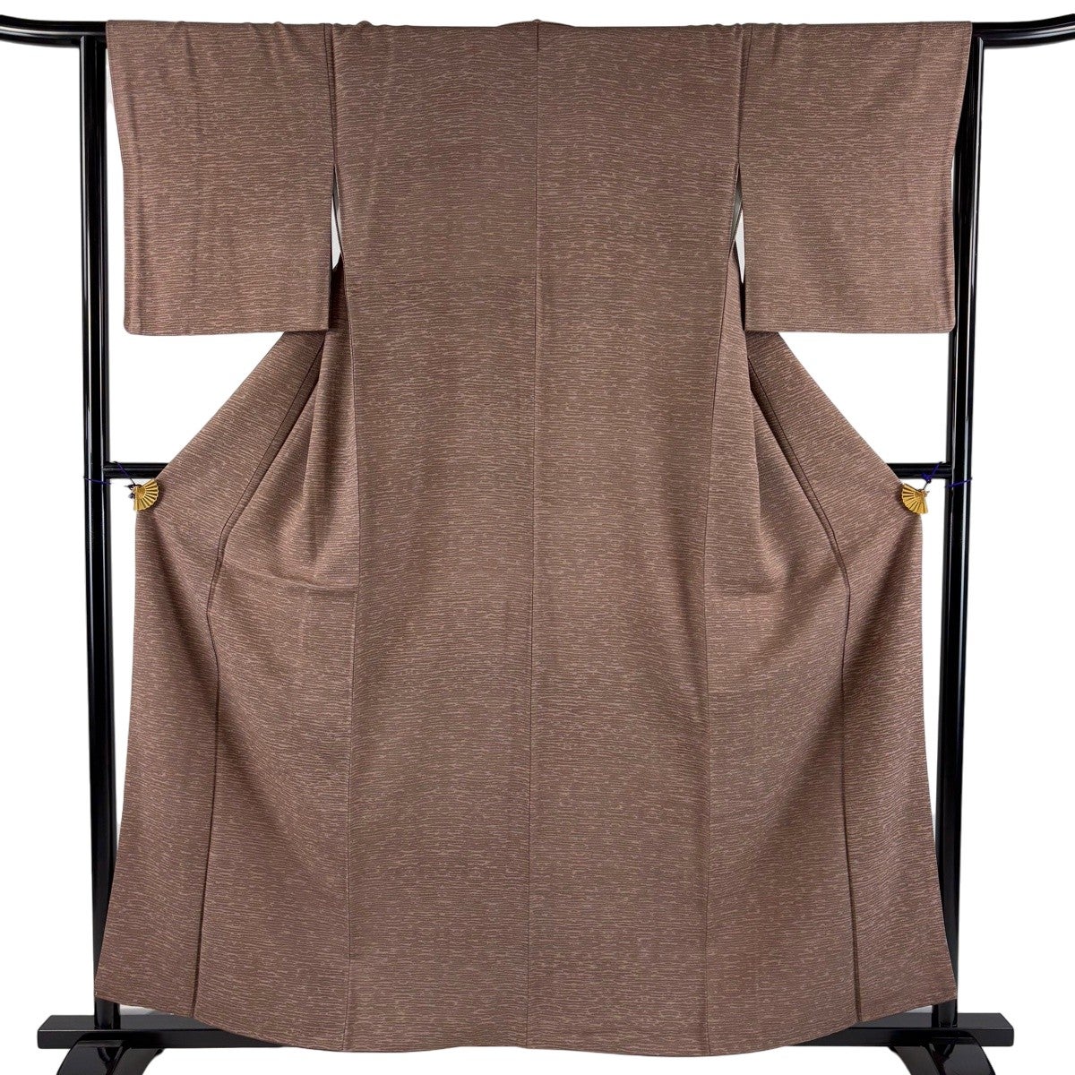 美品】 小紋 身丈158cm 裄丈64cm M 袷 落款あり 幾何学模様 小豆色