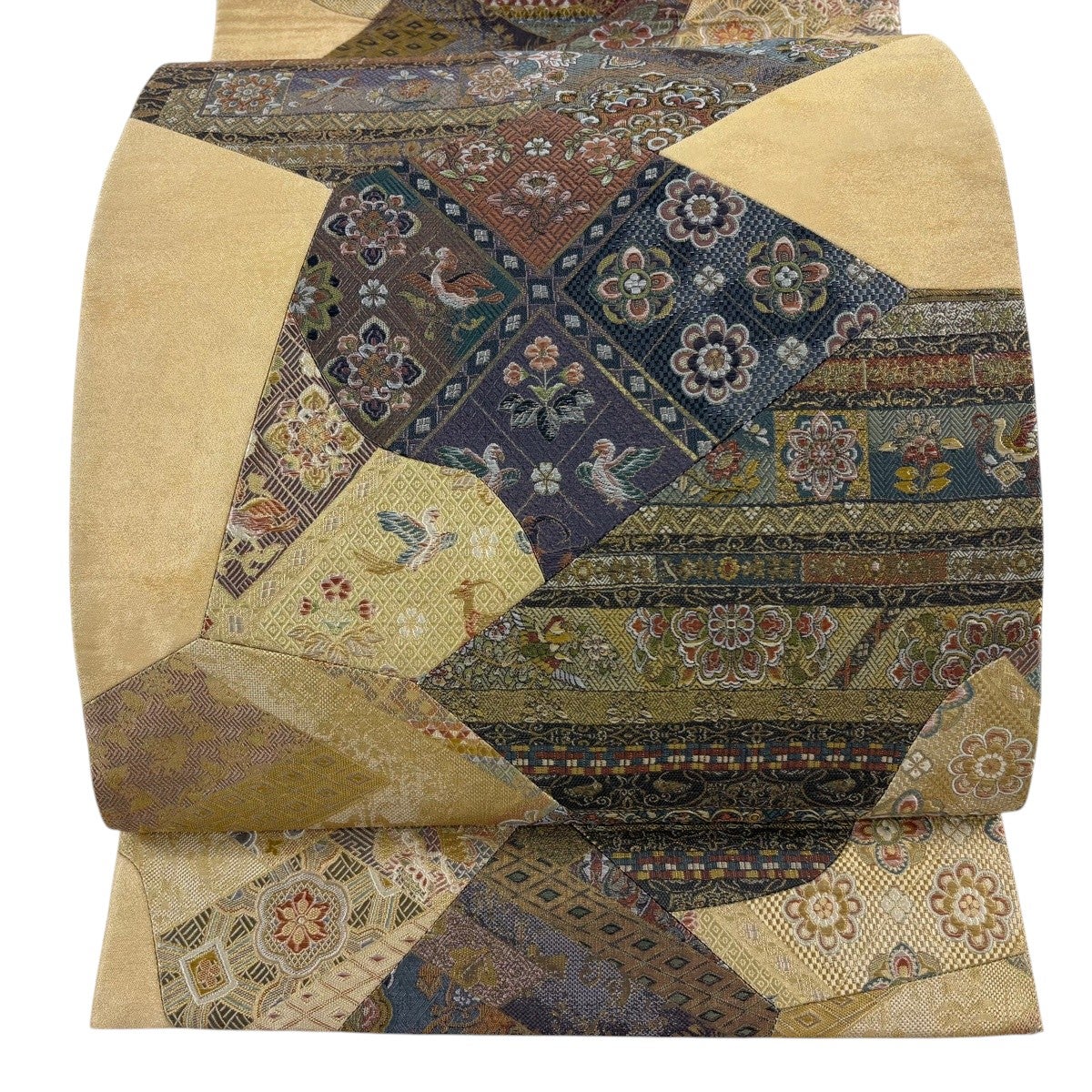 袋帯 秀品 草花 鳥 箔 金色 六通 正絹｜中古・古着・リサイクル着物