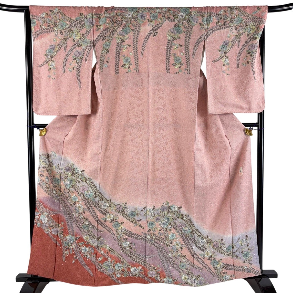 美品】 訪問着 身丈162.5cm 裄丈67.5cm L 袷 落款あり 草花 金彩