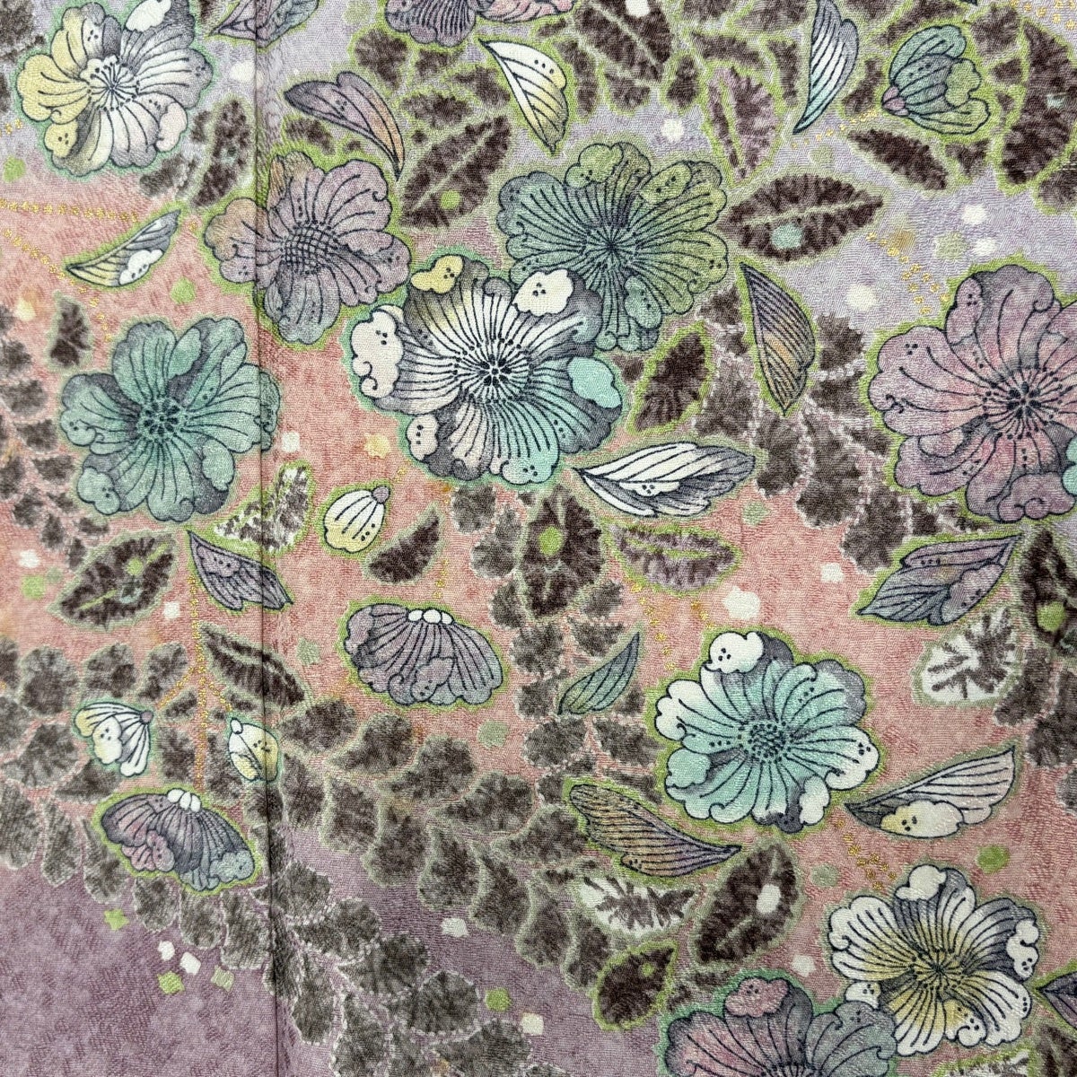 美品】 訪問着 身丈162.5cm 裄丈67.5cm L 袷 落款あり 草花 金彩